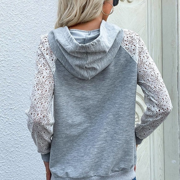 Lace Raglan Sleeve Drawstring Hoodie - Picture 7 of 7
